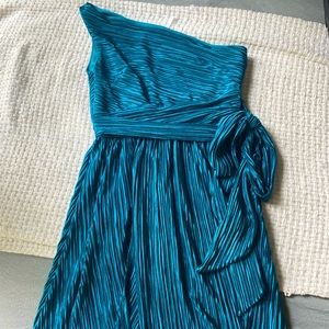 Lucy in the Sky One-Shoulder Teal Pleated Dress